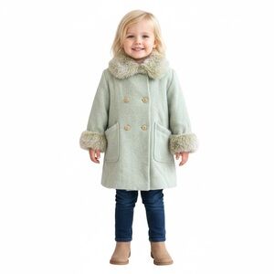 Macleod Kids Italian Wool Double-Breasted Coat with Faux Fur Trim